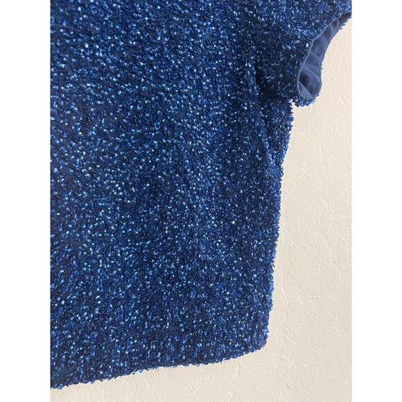 Alice + Olivia Vintage Top 2 Blue Sequin Gillter Sparkle Crop Top Baby Tee Y2K - Picture 4 of 9